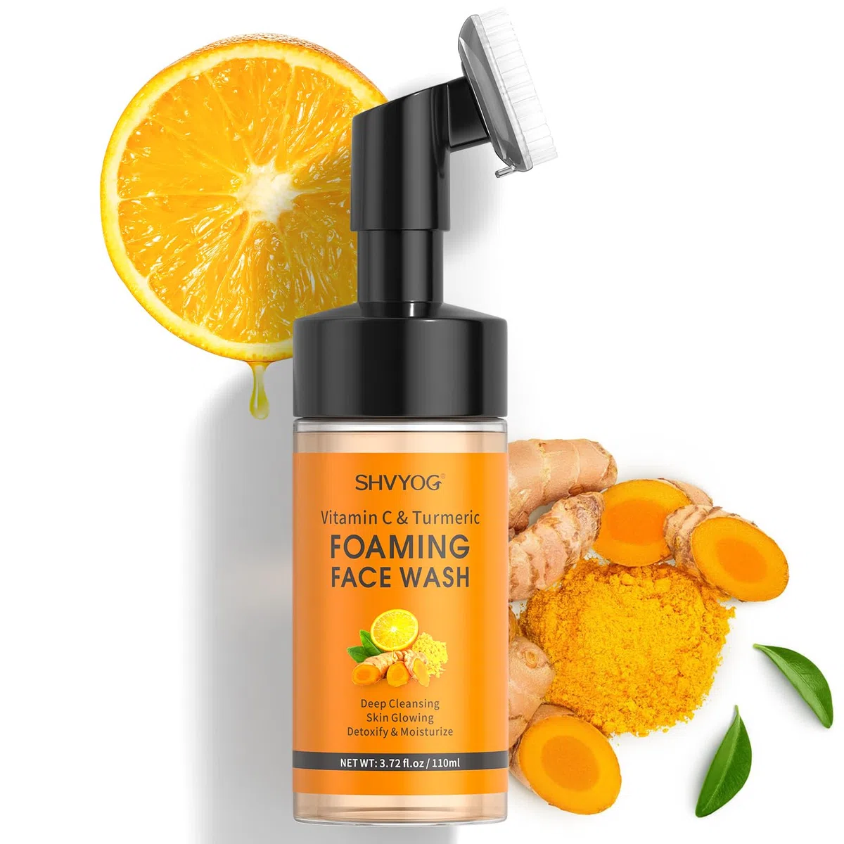 Vitamina C Curcuma Schiuma per la pulizia del viso con spazzola, pulizia della pelle, idratante, esfoliante viso curcuma contro macchie scure, tono della pelle irregolare