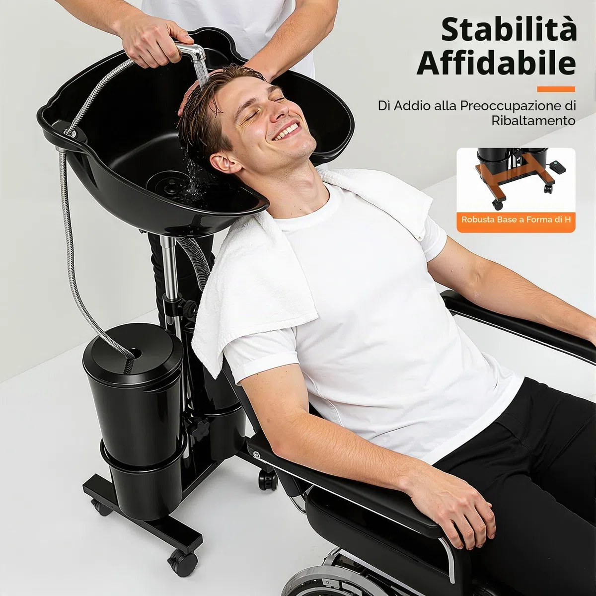 Lavandino portatile da parrucchiere con 2 secchi d'acqua, lavabi retromarcia, regolabile in altezza, portatile, per la casa, salone, parrucchiere, nero