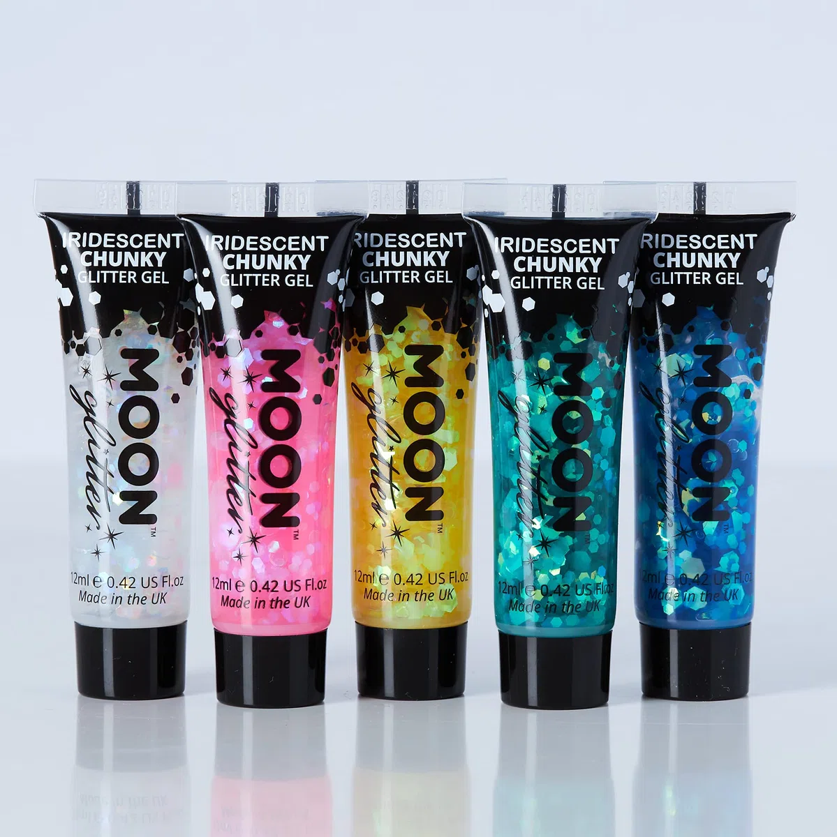 Glitter Chunky Gel scintillante per viso e corpo di Moon Glitter - 12ml - Pittura Viso Glitter - Set di 5 colori