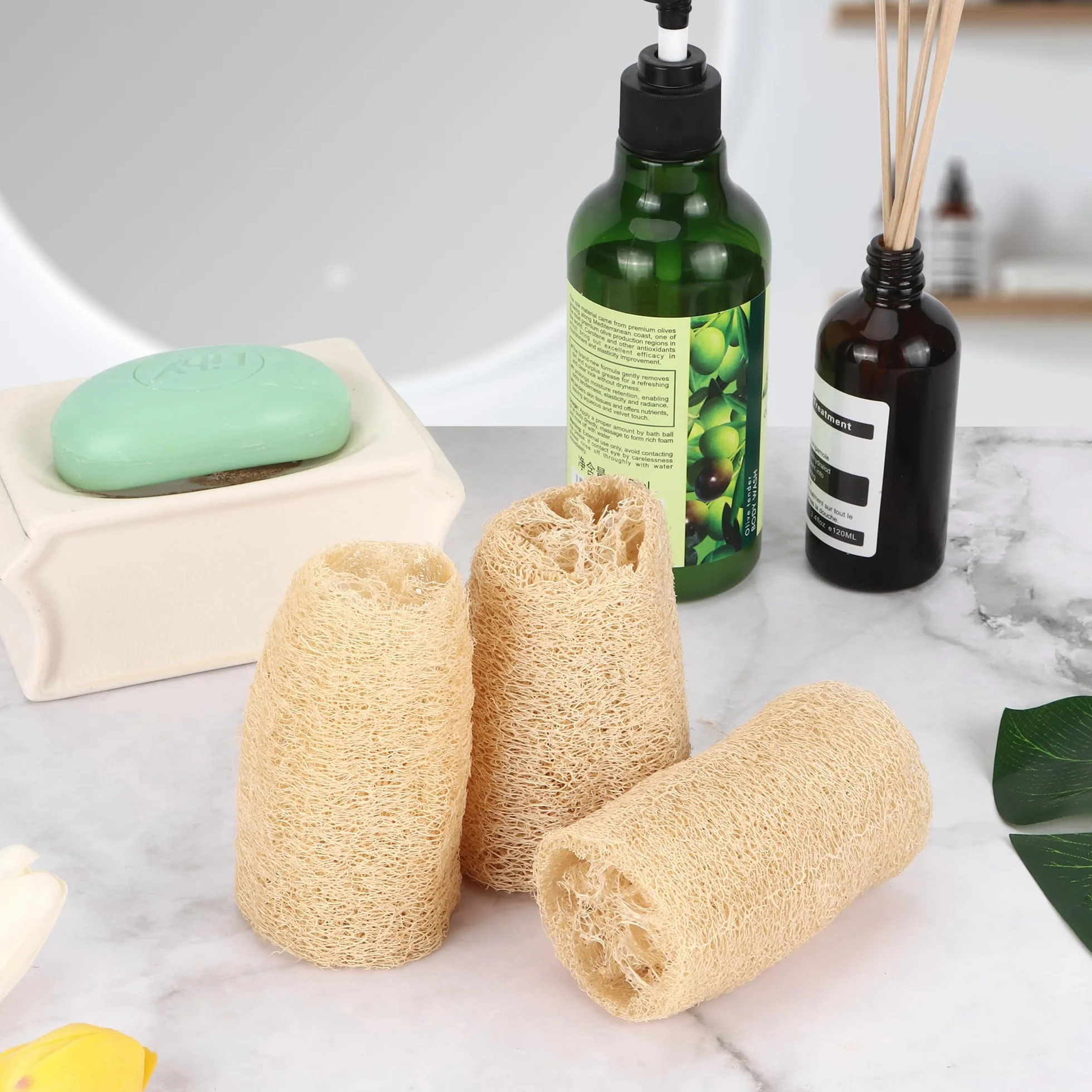 6 Pezzi Luffa Spugna, Luffa Naturale per la cura del corpo e la rimozione della pelle mort per Fare il Bagno, Lavare i Piatti, Pulire la Cucina