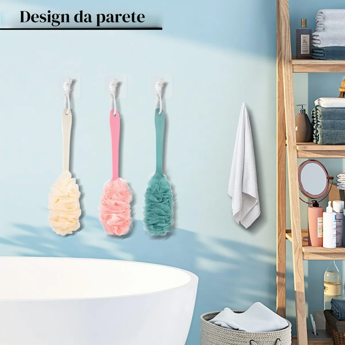 Spazzola da Bagno con Manico Lungo 3 Pezzi con 3 Ganci Adesivi Spazzola da Doccia Spazzola per il Corpo Scrubber Posteriore Mesh per Esfoliante Massaggio