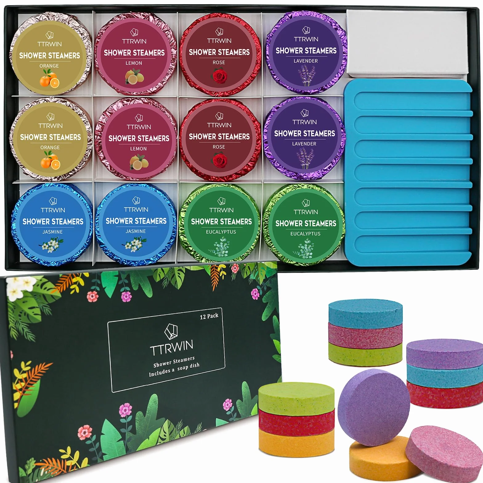 Set di 12 pastiglie per doccia a vapore, aromaterapia, oli essenziali naturali, set di bombe da doccia, per la cura di sé e per rilassarsi, set regalo per donne e uomini, con un portasapone