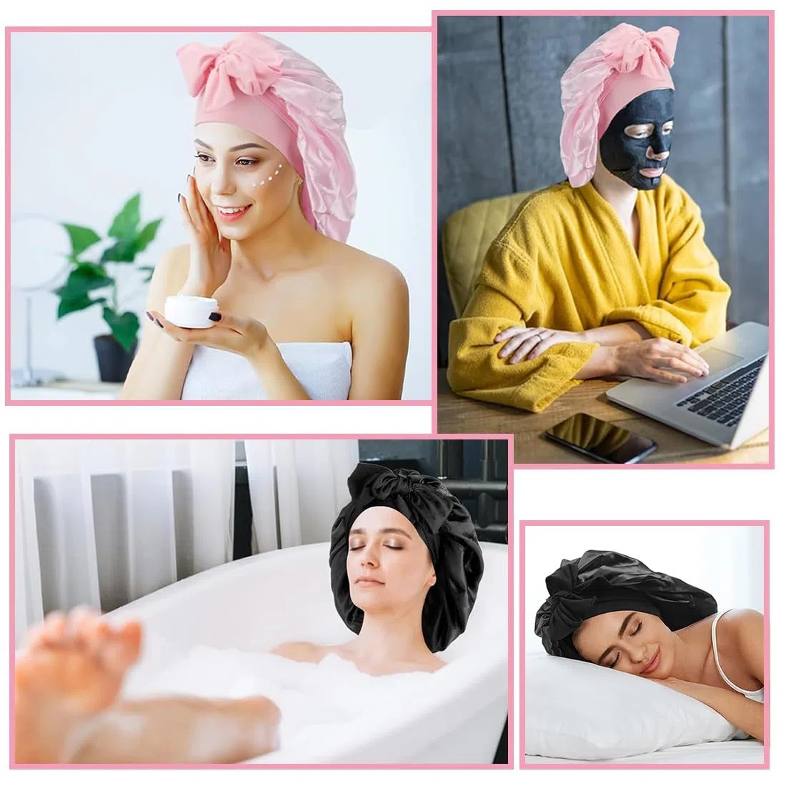 2pcs Cuffia Seta Capelli Ricci,Cuffia Capelli Ricci Notte,Cuffia in Seta per Dormire,Berretto da Notte in Seta con Cinghie Regolabili,Berretto per Dormire in Raso Morbido e Confortevole