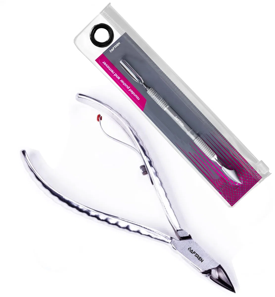 Set da 2 pezzi per la cura delle unghie Tronchesini per cuticole professionali in acciaio inossidabile con doppio kit spatola per unghie Pusher per manicure e pedicure