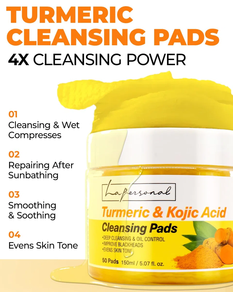 LA.PERSONAL Dischetti Detergenti, Dischetti Pulizia Viso, per Brufoli e Punti Neri, Pad Esfolianti Curcuma, per Macchie Scure, Pelle Opaca & Sbloccare i Por, Liscio e Luminoso, 50 Pezzi