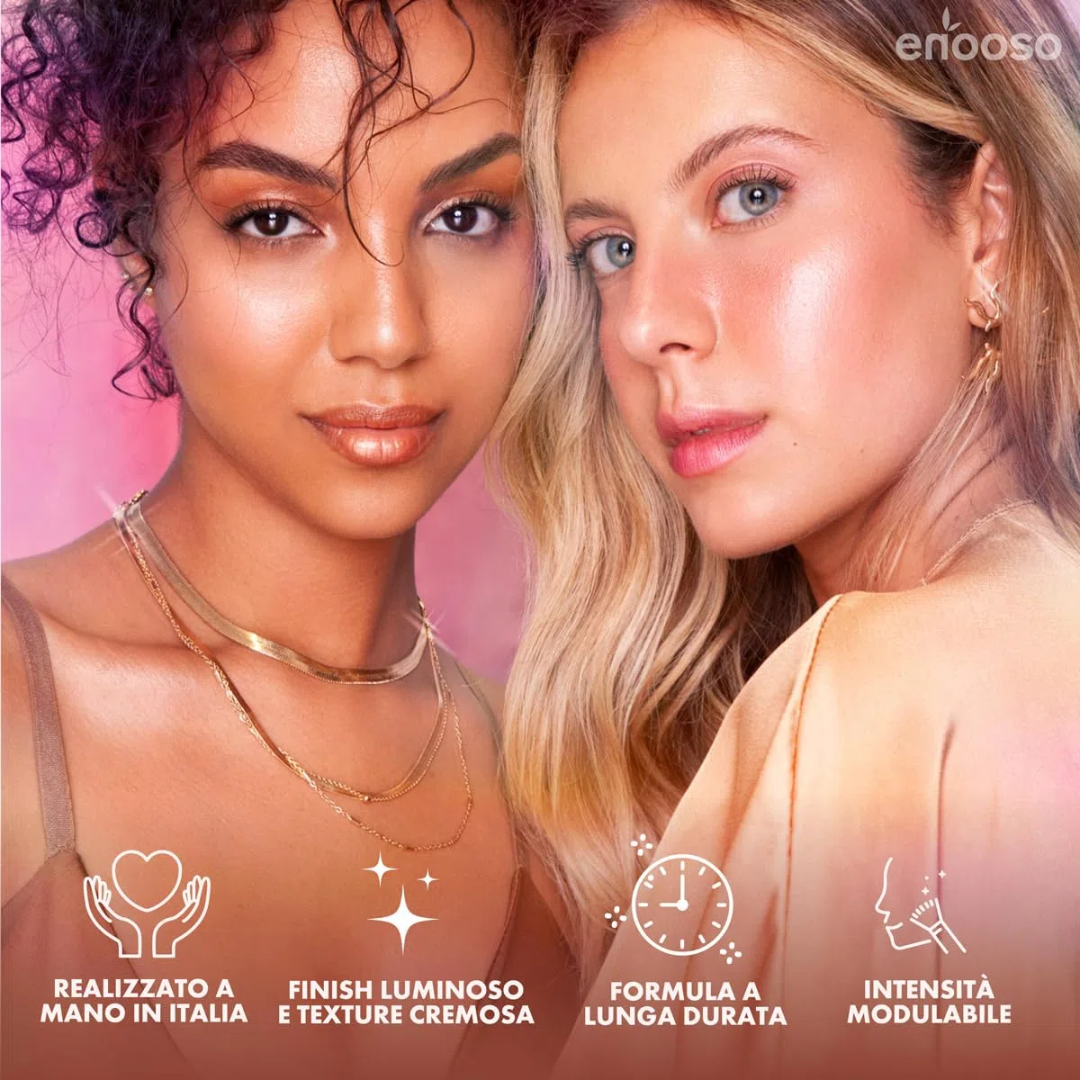 Enooso - Blush in crema stick per Guance Labbra e Occhi ROSA - Illuminante Viso Naturale Profumato e Nutriente con Miche - Glassy Make up 100% Vegan e Artigianale - Made in Italy