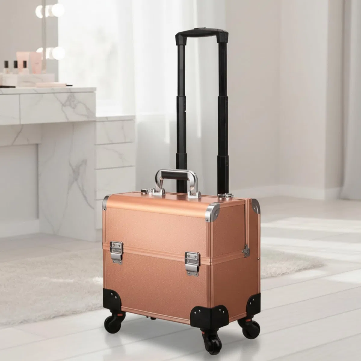 Valigia per Estetista Trolley Organizer Trucco Cosmetici Attrezzi Professionali Valigia Rigida con Rettangolare Manico Telescopico Manico Superiore