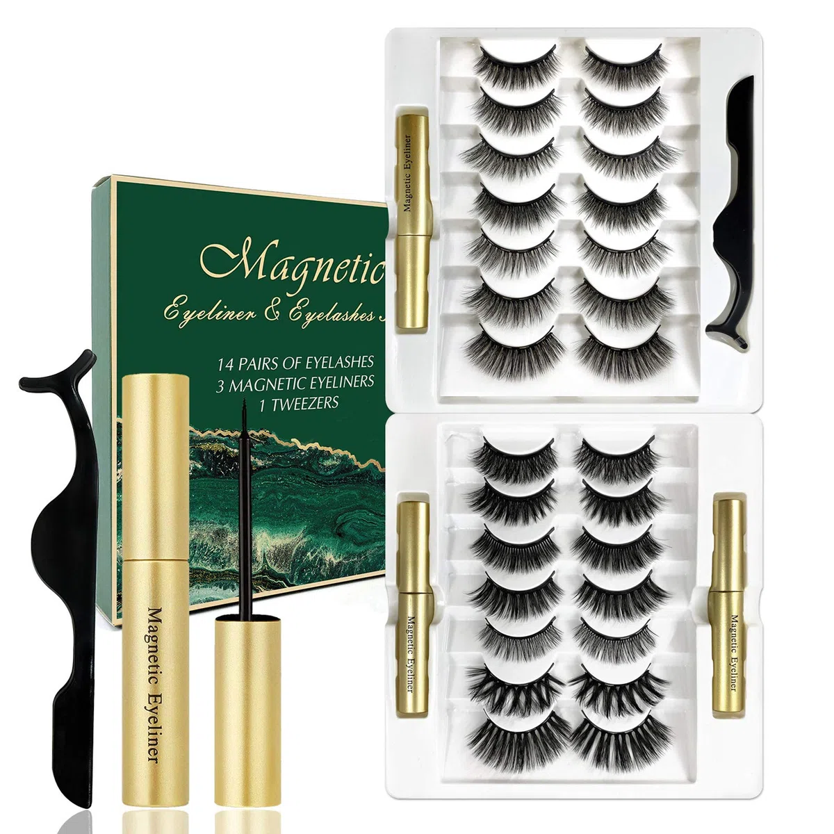 Ciglia Magnetiche Con Eyeliner, 14 Paia di Ciglia Finte Con 3 Eyeliner, Impermeabile e a Prova di Sbavature, Ciglia Artificiali Naturali, Kit di Estensione Delle Ciglia Riutilizzabili (B)