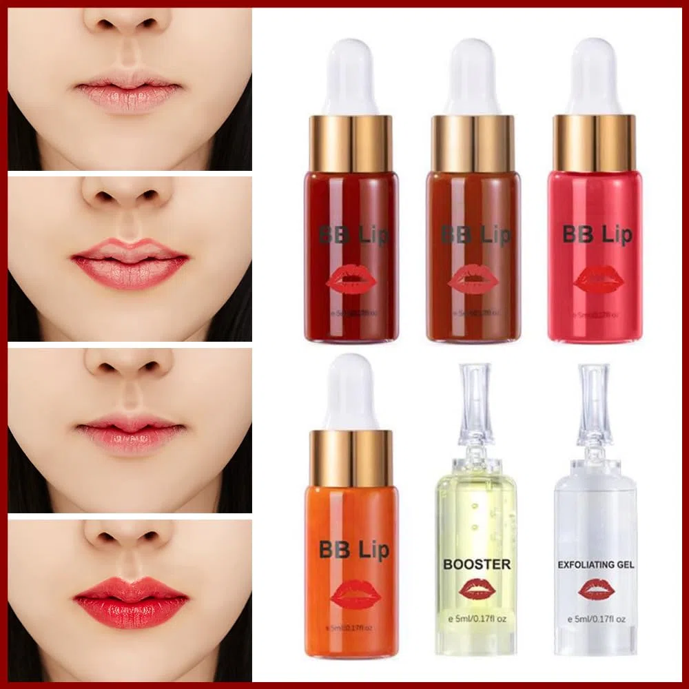 Set di Siero BB per Labbra con Trattamento Trucco Semipermanente - 4 Colori Pigmenti Liquidi, Gel Esfoliante e Intensificatore