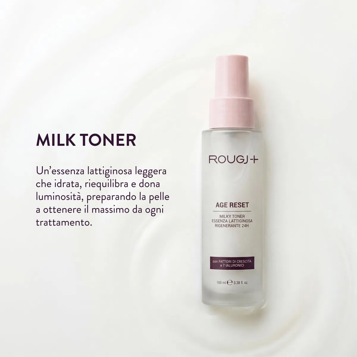 AGE RESET Milky Toner Rougj - Tonico Viso con Essenza Lattiginosa Rigenerante 24H con Applicazione Spray Idratante Trattamento Quotidiano Delicato per Tutti i Tipi di Pelle - Made in Italy