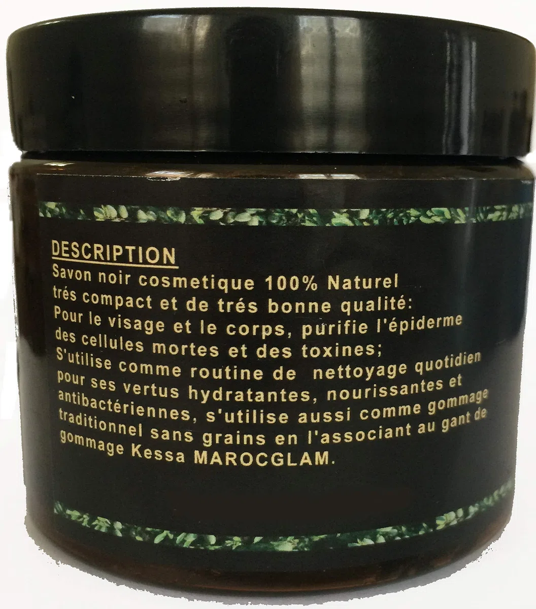 Sapone nero marocchino 250 g, con olio di argan biologico ed estratti di mandorle amare, 100% naturale, esfoliazione tradizionale antirughe con sapone nero naturale per pelli sublimi, MAROC GLAM