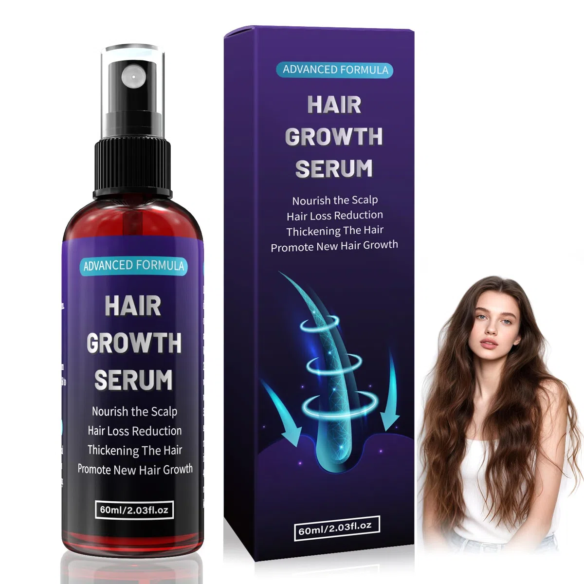 Siero Crescita Capelli, spray capelli per uomo/donna, crescita capelli veloce donna, anticaduta capelli, con biotina e rosmarino e olio di ricino per olio per crescita capelli, olio barba, 60 ml
