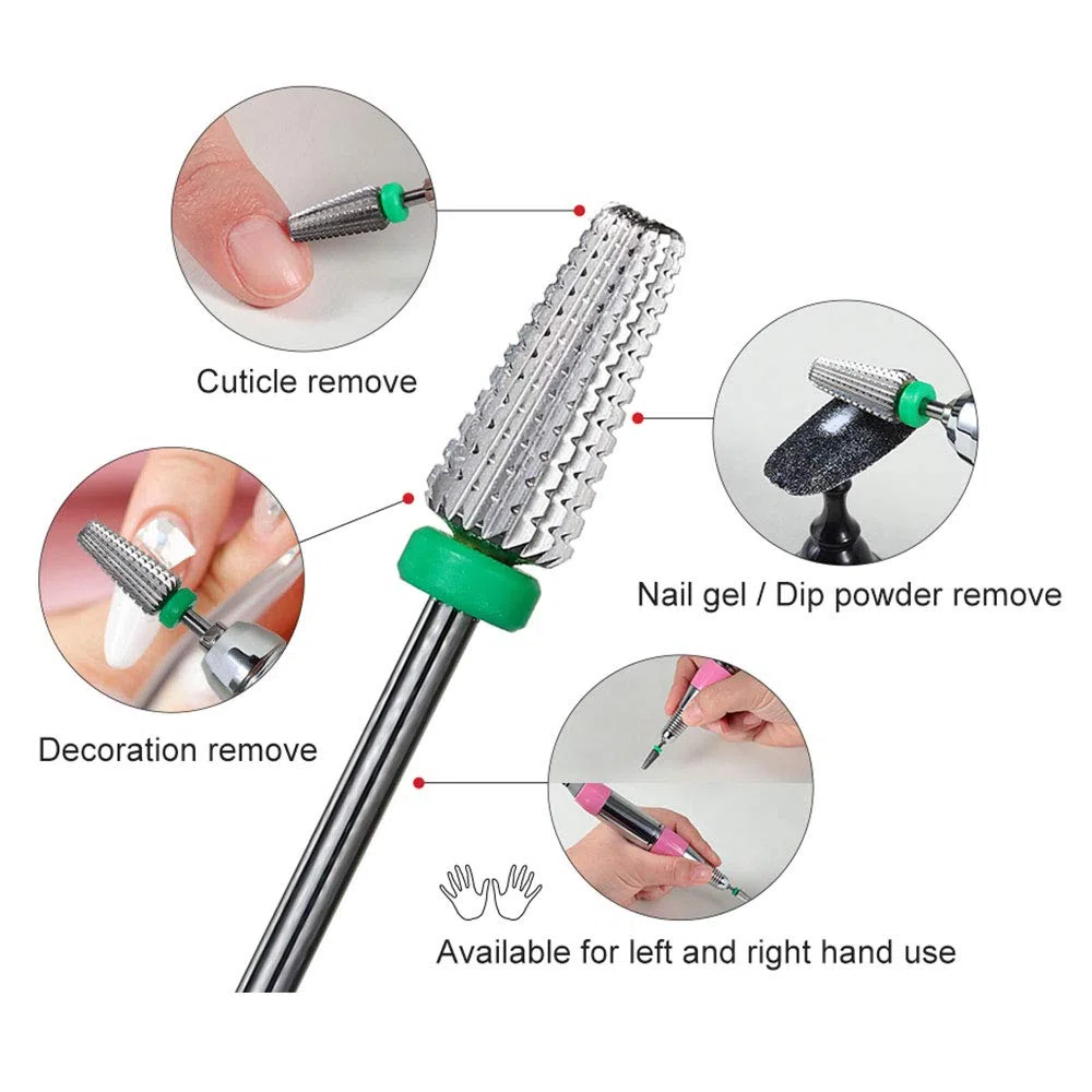 Punta da trapano professionale 5 in 1 in carburo per rimuovere smalto e gel per unghie rimanenti sulle unghie, lucidare superfici irregolari