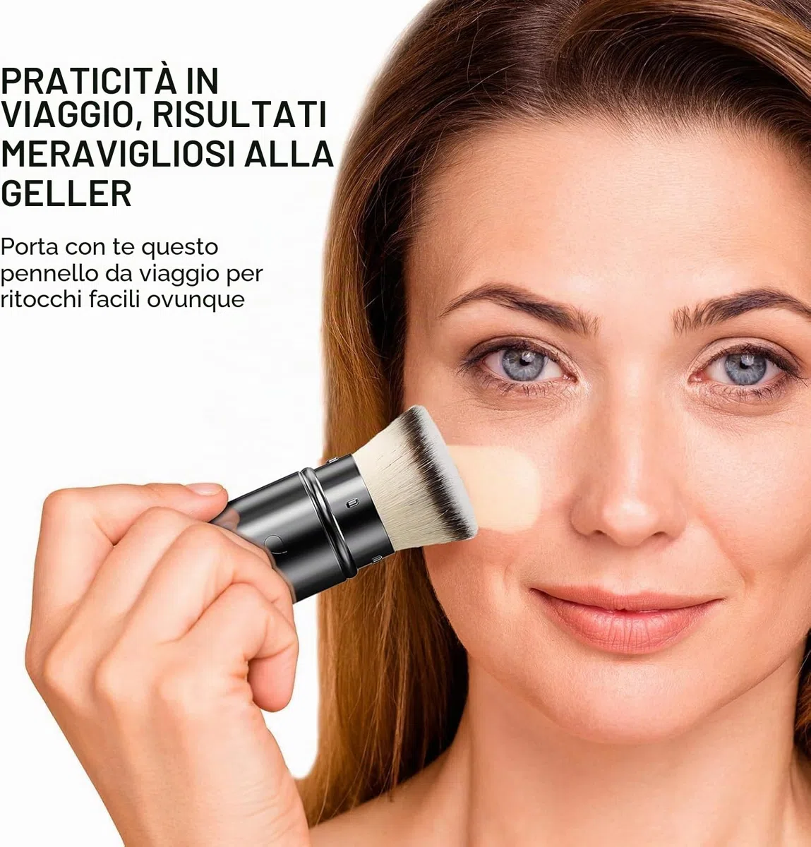 DUcare Pennello per Fondotinta, Pennello Retrattile con Coperchio, Pennello Kabuki, Pennello per Bronzer, Pennello da Viaggio Ideale per fondotinta liquidi (nero1)