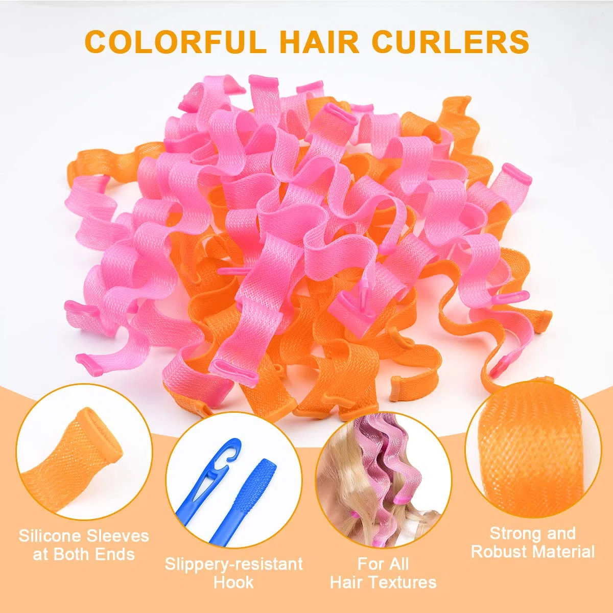 URAQT Bigodini per Styling Capelli, 24 Pz Styler a Mossi Magici senza Calore a 45 cm, Bigodini Morbidi Flessibili con 1 Set di Ganci per Capelli per Uso Domestico e Fai-da-te