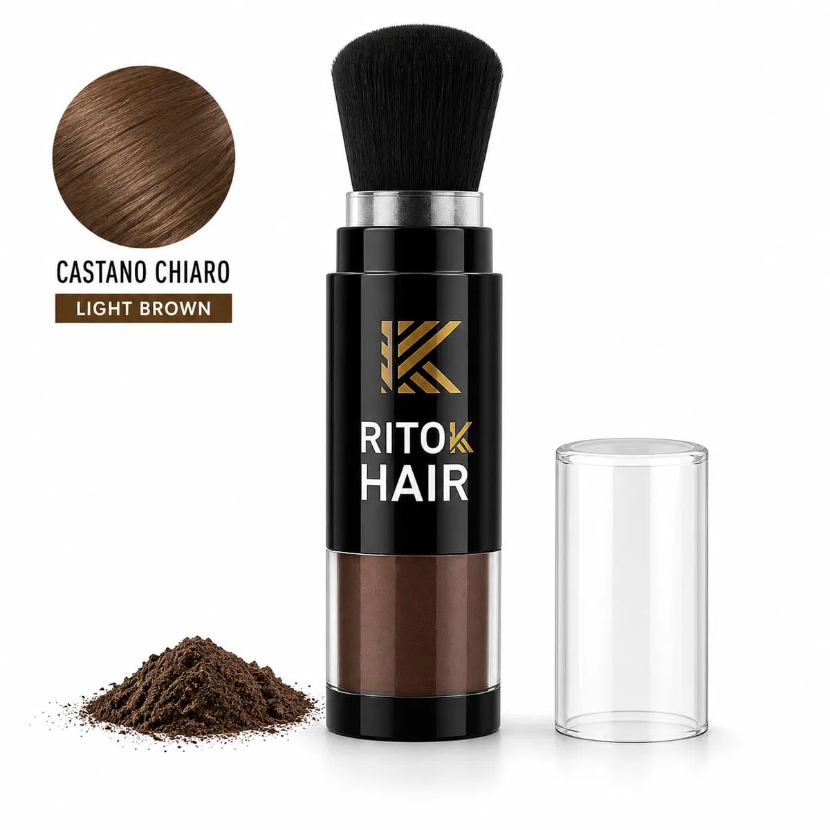 Ritok Hair BROWN (Castano chiaro) 3g | Copri Ricrescita Capelli Bianchi – Polvere Coprente Istantanea per Ritocco Radice con Pennello Applicatore – Effetto Naturale, Resiste a Sudore e Acqua