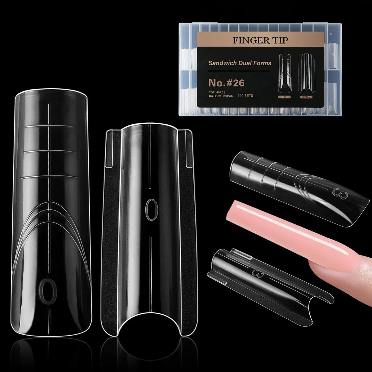 Sandwich Professional Dual Nail Forms 280 pezzi (14 misure), Consigli riutilizzabili in Polygel per allungamento impeccabile del gel, nessuna lima, nessun troppopieno, per Builder Gel & Salon