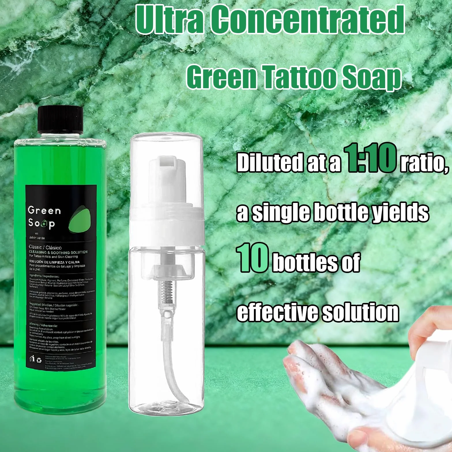 250ml Green Soap Tattoo Kit Pulizia dei Tatuaggi, Unihuby Sapone per Tatuaggi 250 ml con Flacone di Schiuma da 200 ml Tattoo Clean Accessori Pulizia