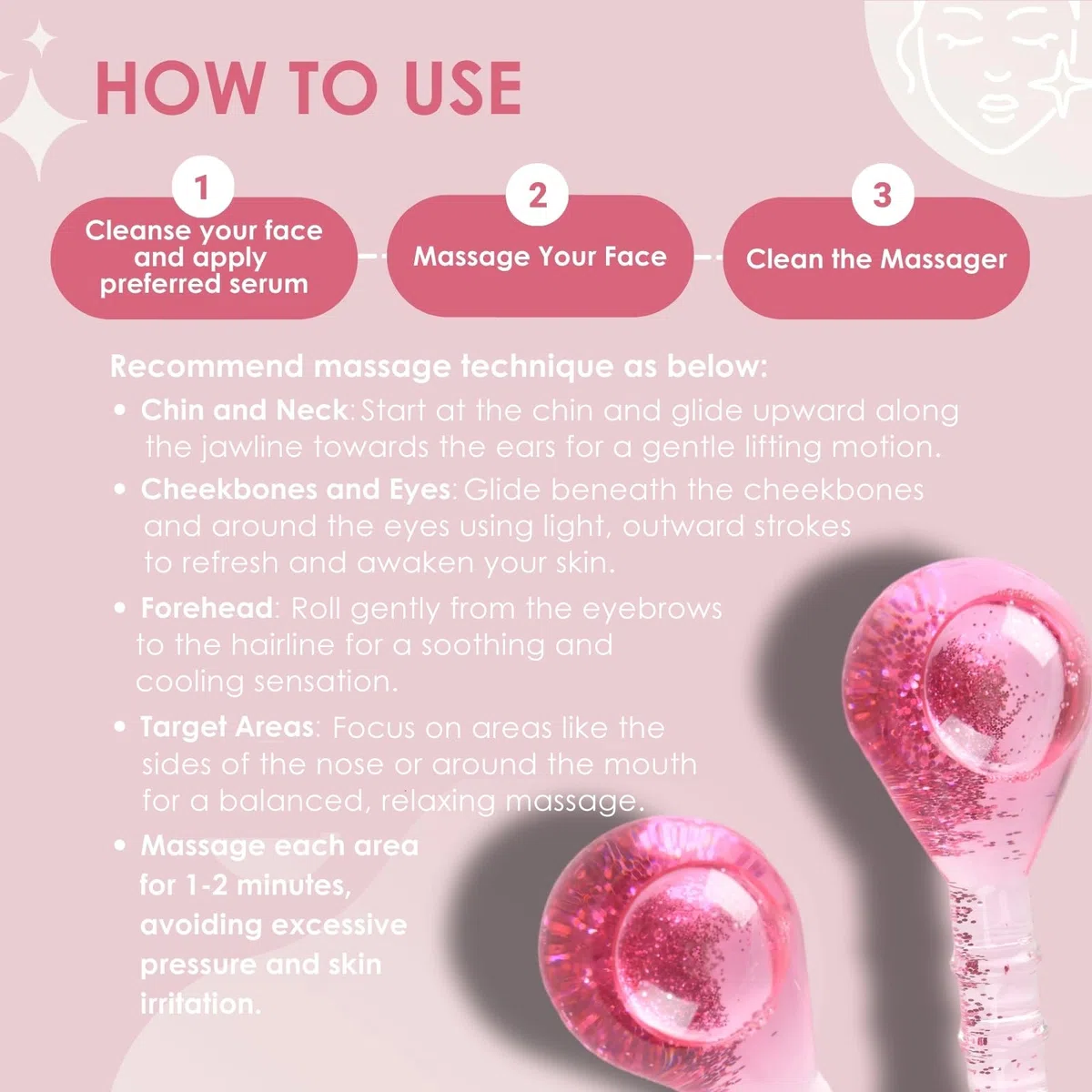 Ice Globes Potenziati, Cryo Stick Ice Globes per Massaggio di Viso Occhi Collo, Sfera di Raffreddamento del Ghiaccio per Ridurre Gonfiore e Occhiaie, Strumento Bellezza Quotidiana, Rosa Glitter