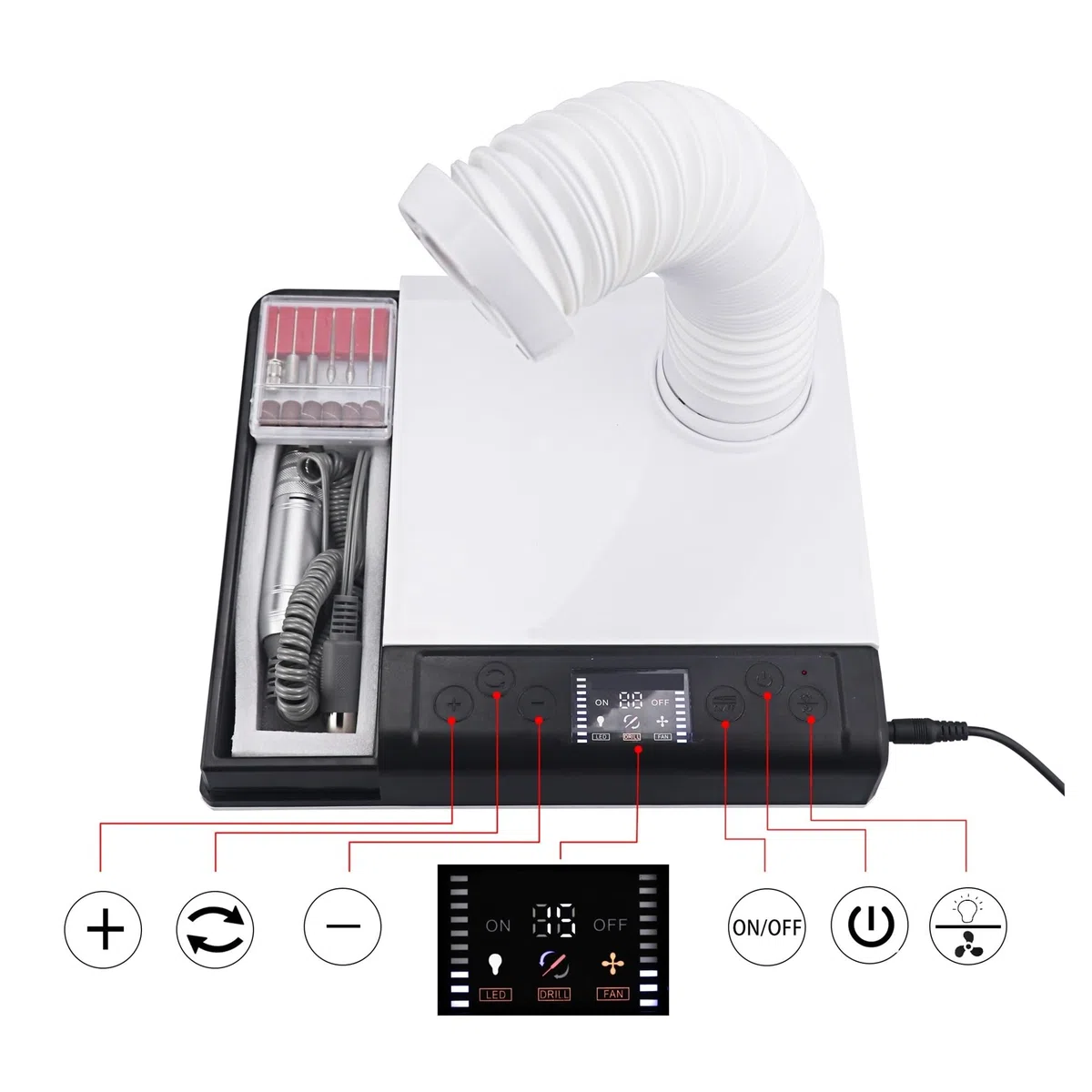 Aspiratore Unghie, 65W 2-in-1 Collettore di Polveri Estrattore Aspirapolvere Attrezzature di Laboratorio Macchina di Aspirazione Della Polvere for La Lucidatura for Trapano for Unghie