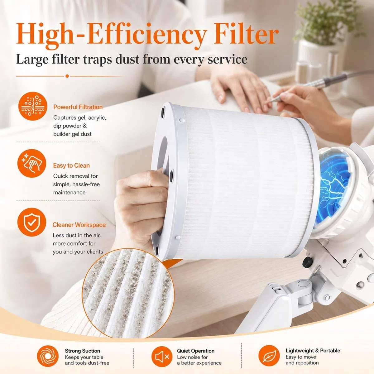 Professional Nail Dust Collector, Powerful Suction Nail Vacuum Fan