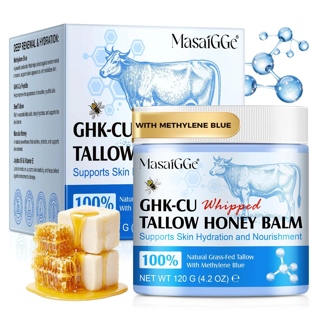 Ghk-cu Peptide Tallow Cream, 120g Copper Peptides Beef Tallow Face Cream, Crema per la pelle al sego, Crema di riparazione profonda
