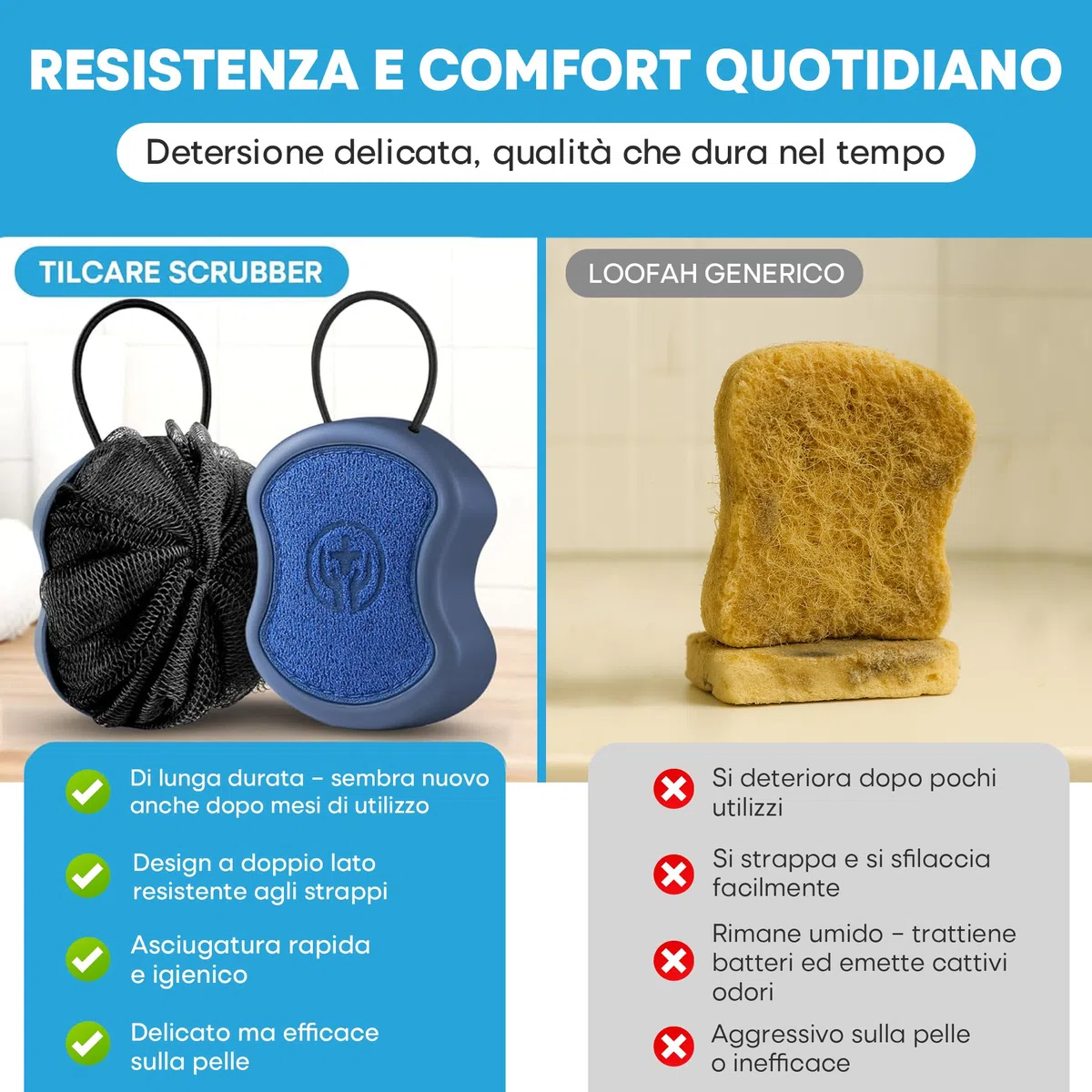 Spazzola da Doccia per il Corpo 2-in-1: Confezione da 2 Spugne Esfolianti ad Alta Schiuma per Uomo, Scrubber da Doccia Ergonomico, Spazzola da Bagno Esfoliante Profonda da Viaggio