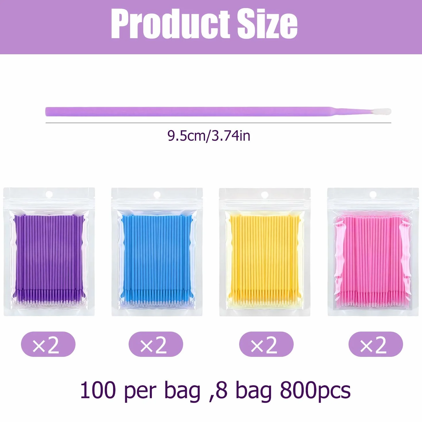 Xmart 800 Pezzi Microbrush per Ciglia Estensioni Spazzole Bacchette Microbrush Micro Applicatori a Pennello Cotton Fioc per Extension Ciglia Rimozione Trucco Nail Art Pittura (Blu Viola Giallo Rosa)