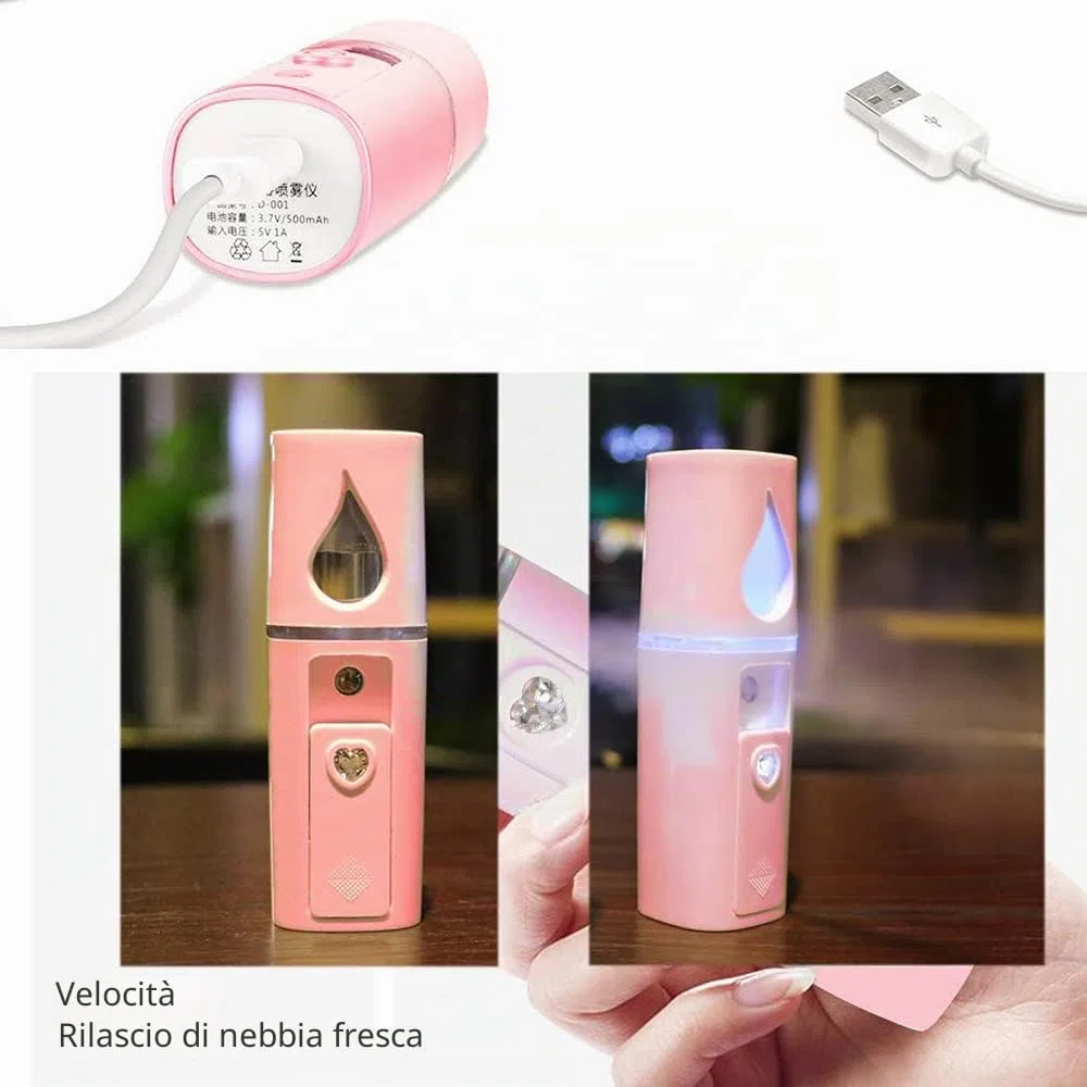 YDI Spruzzatore Facciale Nano, Mini Vaporizzatore a Vapore Portatile per Bellezza Pulizia Viso Pori Acqua SPA Idratante - Rosa