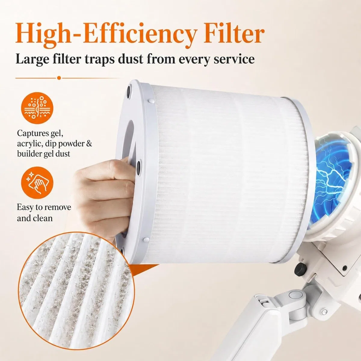 Aspiratore per Polvere Unghie Acriliche, Aspiratore Professionale con Luce LED Integrata, Potente Estrattore 60w, Morsetto Universale da Tavolo E Filtro Riutilizzabile