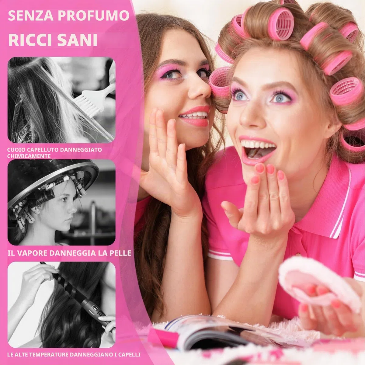 KEYRI Set di 48 bigodini Jumbo grande, autoadesivo, con fermaglio per capelli, ricci fai da te, senza calore, per parrucchieri lunghi e medi (rosa, 3 misure)