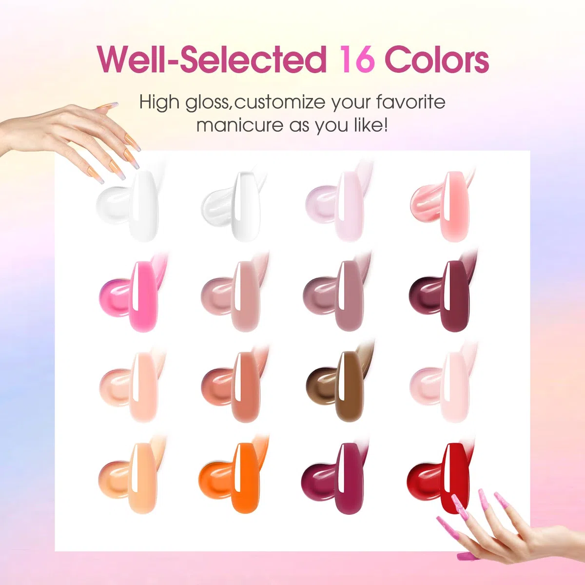 ROSALIND Gel Ricostruzione Unghie 16 Colori 10ml Set, UV LED Poligel per Principiante, Professionale e Salone, Estensione Rapida Acrygel Nail Art Set