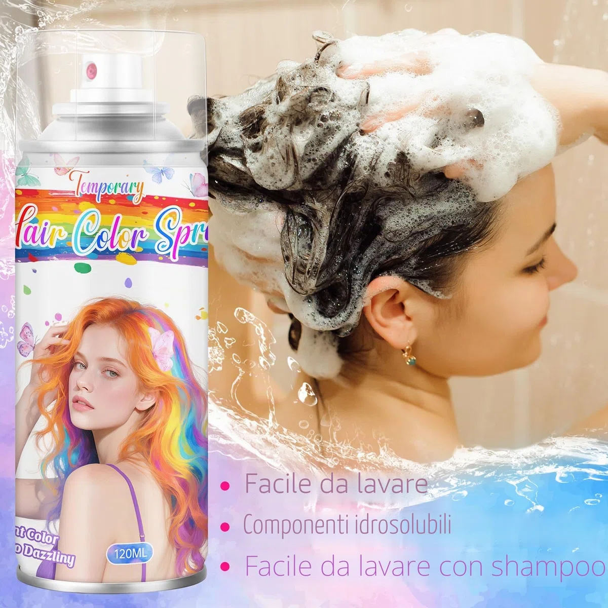 Spray per Colorazione Temporanea Rosa per Capelli per Ragazze e Donne - Tinta per Capelli Lavabile per Ritocco Radici, Cera per Capelli Non Appiccicosa per Natale, Feste (120ML, Rosa)