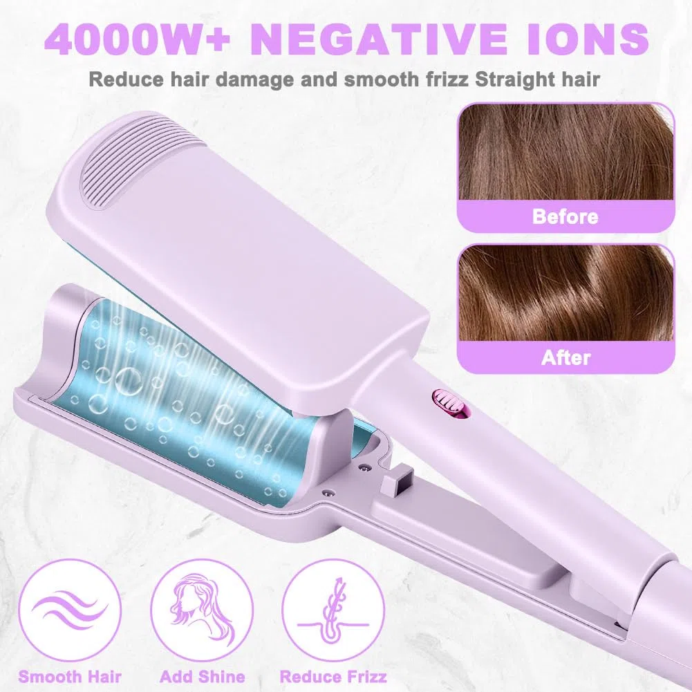 LOPHE Ferro Arricciacapelli 32 mm, Piastra Beach Waves con 4000w Ioni Negativi, 4 Temperature Regolabili (160℃-220℃), Antiscottature, Ferro Arricciacapelli a Onde Grandi(Viola)