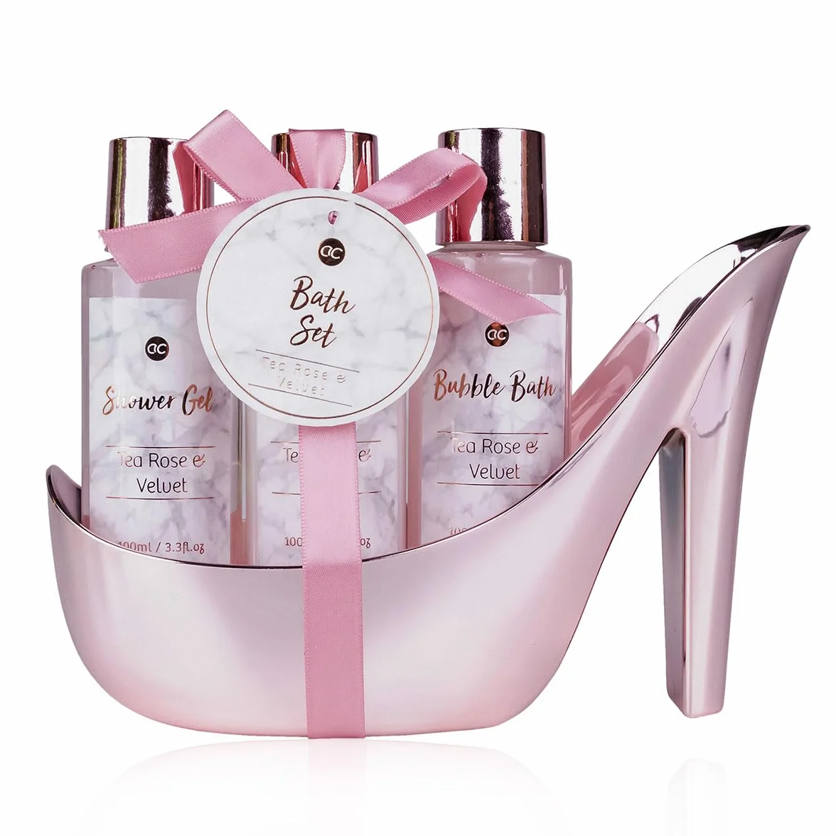 accentra, set da bagno MARBLE in bellissime pompe rosa 4 pezzi da bagno, bellezza, cura - per un'esperienza SPA rilassante