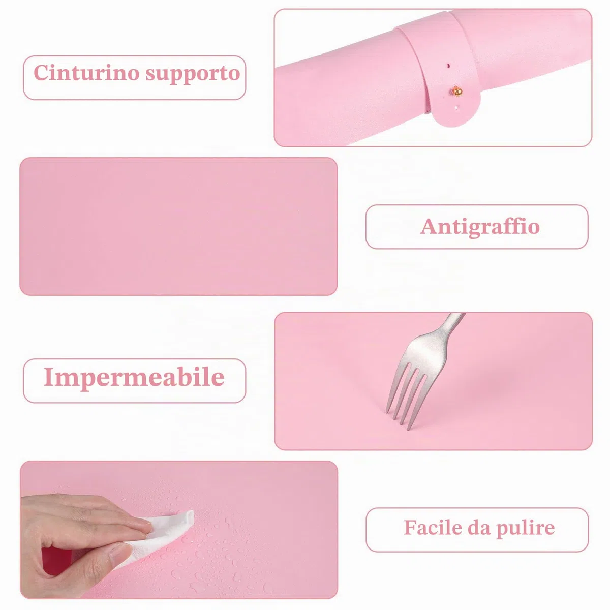 60 x 30 cm, per nail art, colore rosa, tappetino da tavolo, in morbida pelle PU, impermeabile, double face, per nail art (solo opaco, non poggiapolsi)