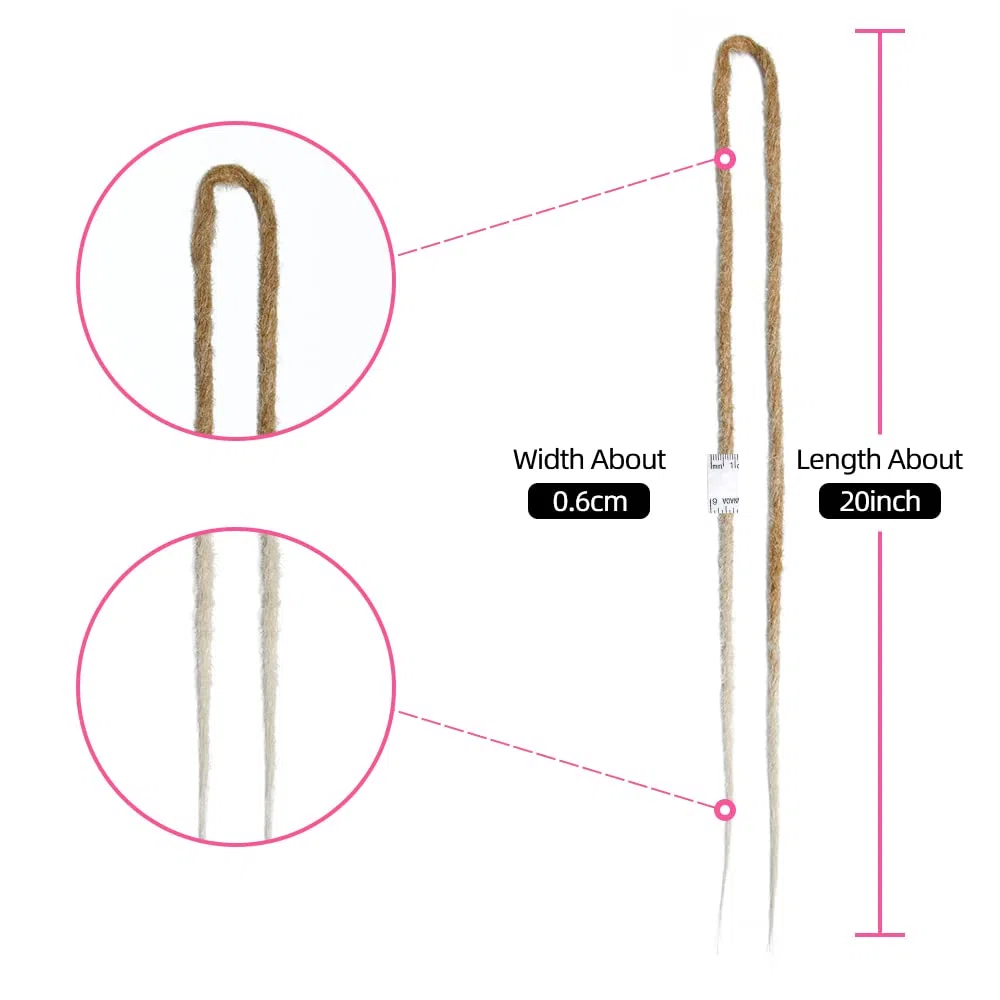Estensioni di Dreadlock Sintetici Sottili 0,6cm Capelli Intrecciati All'Uncinetto Morbidi Dreadlocks A Punta Singola Stile Hippie Reggae Hip-Hop (20INCH-Double Ended, MT27-613#)