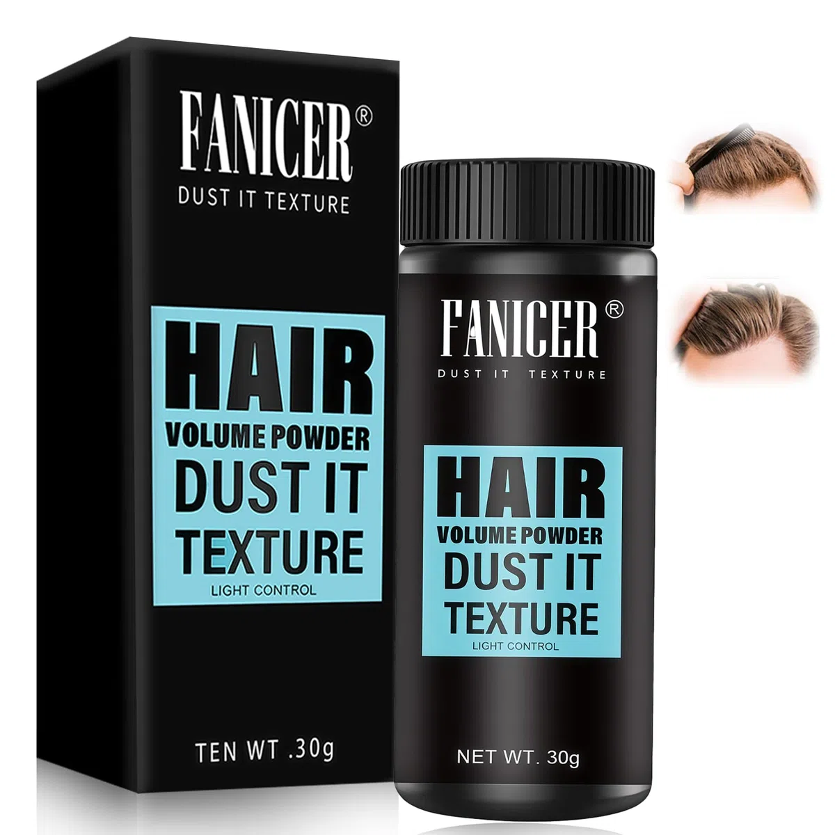 30g Polvere Styling Capelli, Polvere per Lo Styling dei Capelli per Uomo, Texturizing Powder, Aggiunge Volume ai Capelli, Facile da Applicare, Per Tutti i Tipi di Capelli, Height Riser, Nero