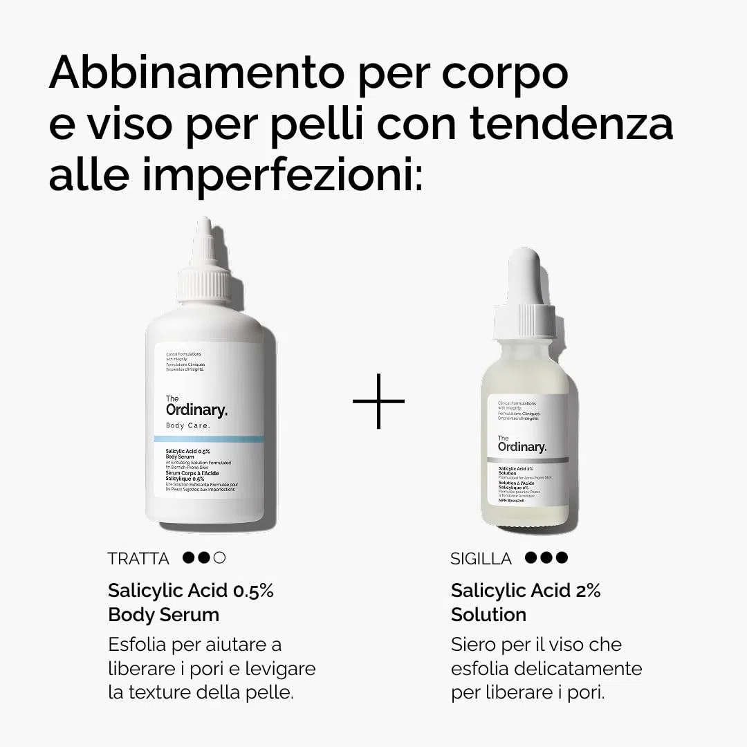 The Ordinary Salicylic Acid 0.5% Body Serum, Siero corpo Acido Salicilico, Trattamento esfoliante per pelle soggetta a imperfezioni, 240ml
