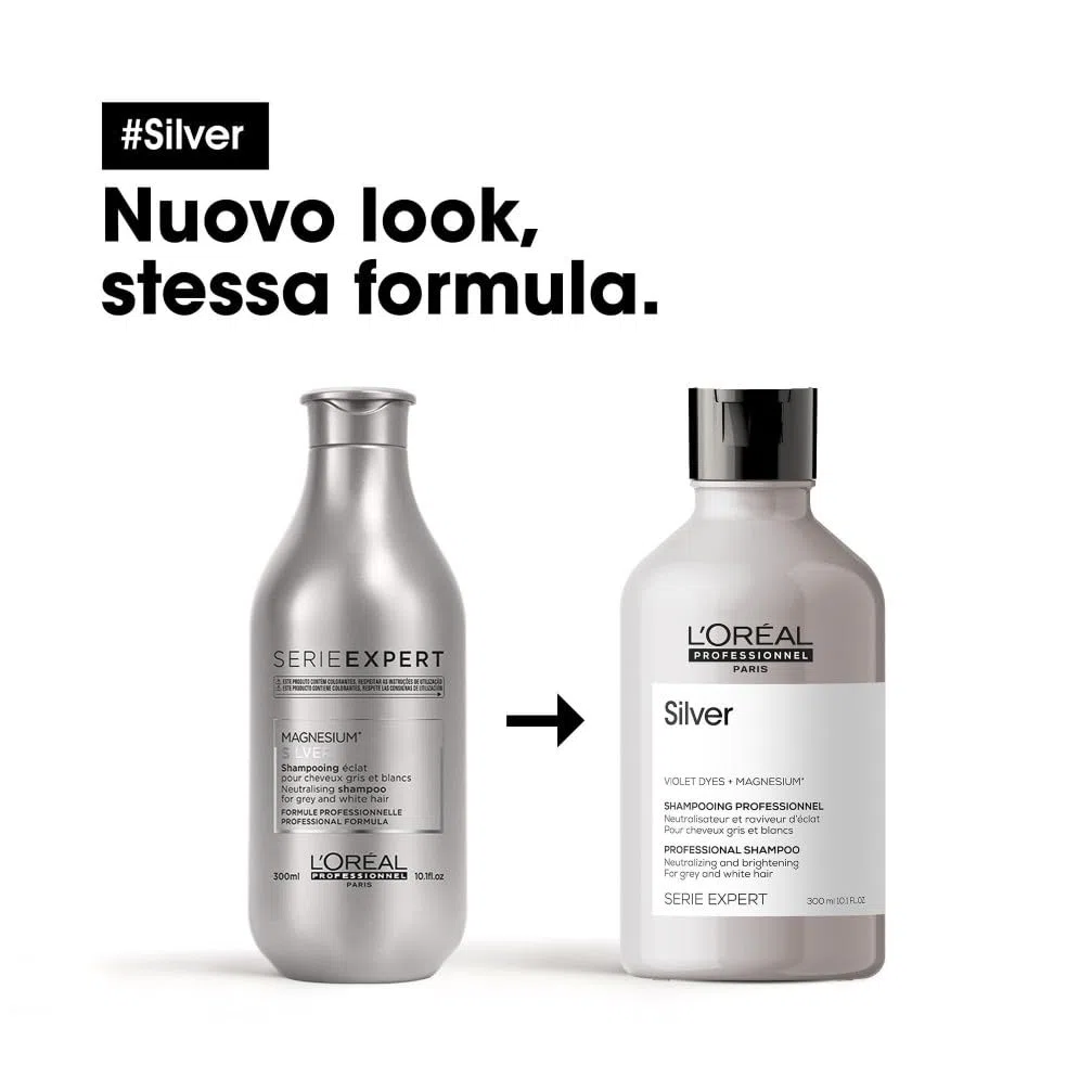 L'Oréal Professionnel Paris Shampoo Professionale per Capelli Grigi e Bianchi Silver Serie Expert, Formula Neutralizzante Anti-giallo