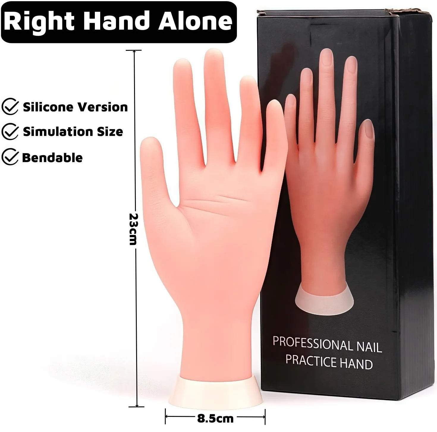 Manicure Practice Hands,Nail Art Manicure Dito di Formazione,Esercitazioni di Nail Art,Mano finta con Unghie per Esercitarsi a Mano Sinistra,Flessibile,Mobile,in Morbida Plastica,23x8.5cm