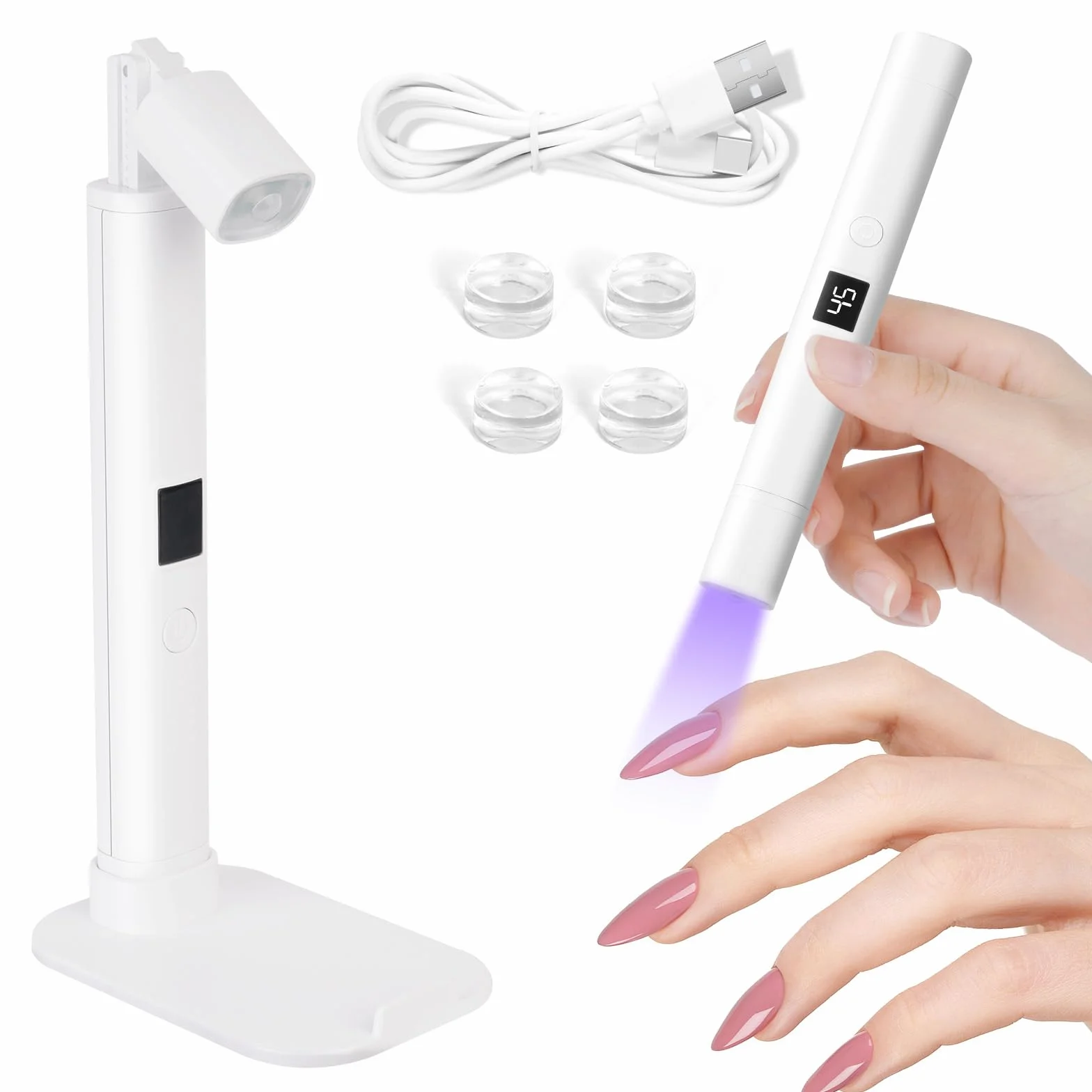 LOPHE Mini Lampada UV LED Unghie, Mini Lampada per Unghie UV LED con Supporto, Lampada Unghie Portatile USB con Display Digitale, Lampade UV per Smalti Gel, DIY, Salone di Casa(Piazza-Bianco)