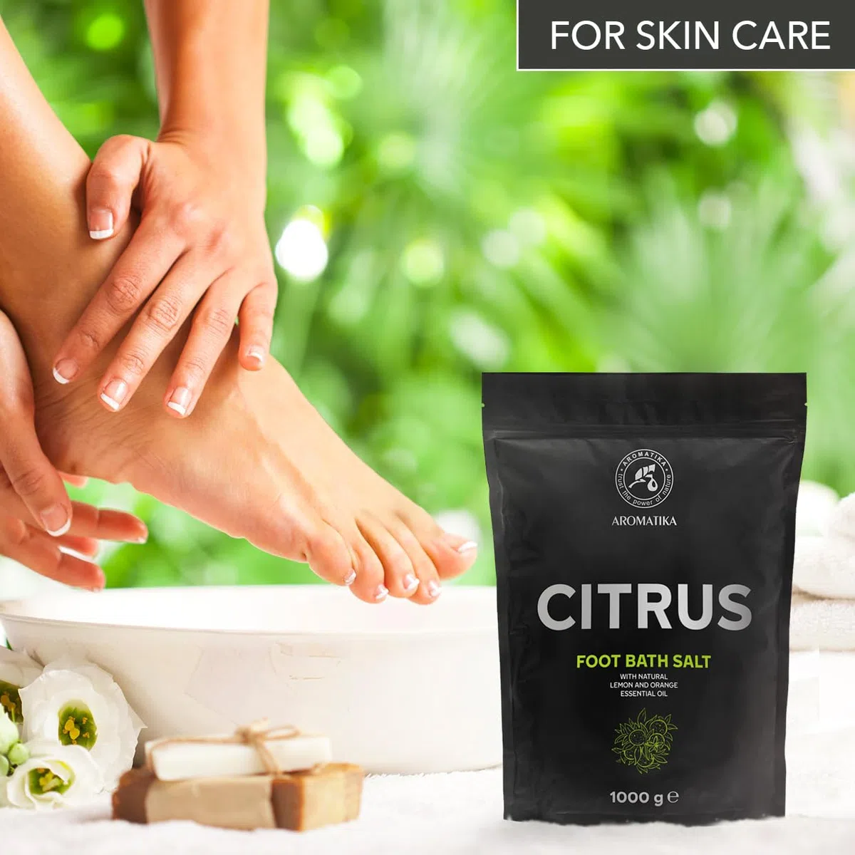 Sale per Pediluvio di Agrumi 1000g - Pediluvio al Sale Marino Naturale - Sali da Pediluvio con Olio Naturale di Limone e Arancia - Pediluvio - Unghie - Pedicure - Sali Profumati da Bagno