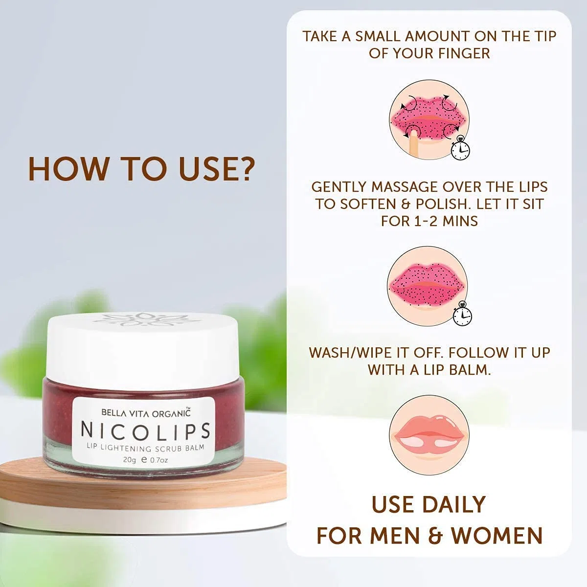 NicoLips Combo Pack | Lip Lightening Scrub Lip Balm per Dark, secca, screpolata e danneggiati Lips