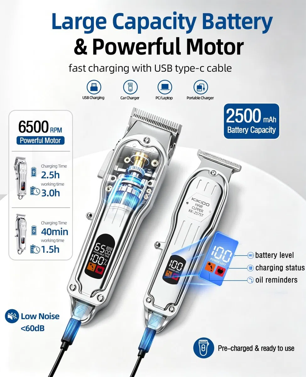 Hair Clippers Professional Cordless for Men, Barber Clippers for Hair Cutting Kit, Wireless Display LCD Display Hair Trimmers Set Rechargeable Haircut Machine for Family