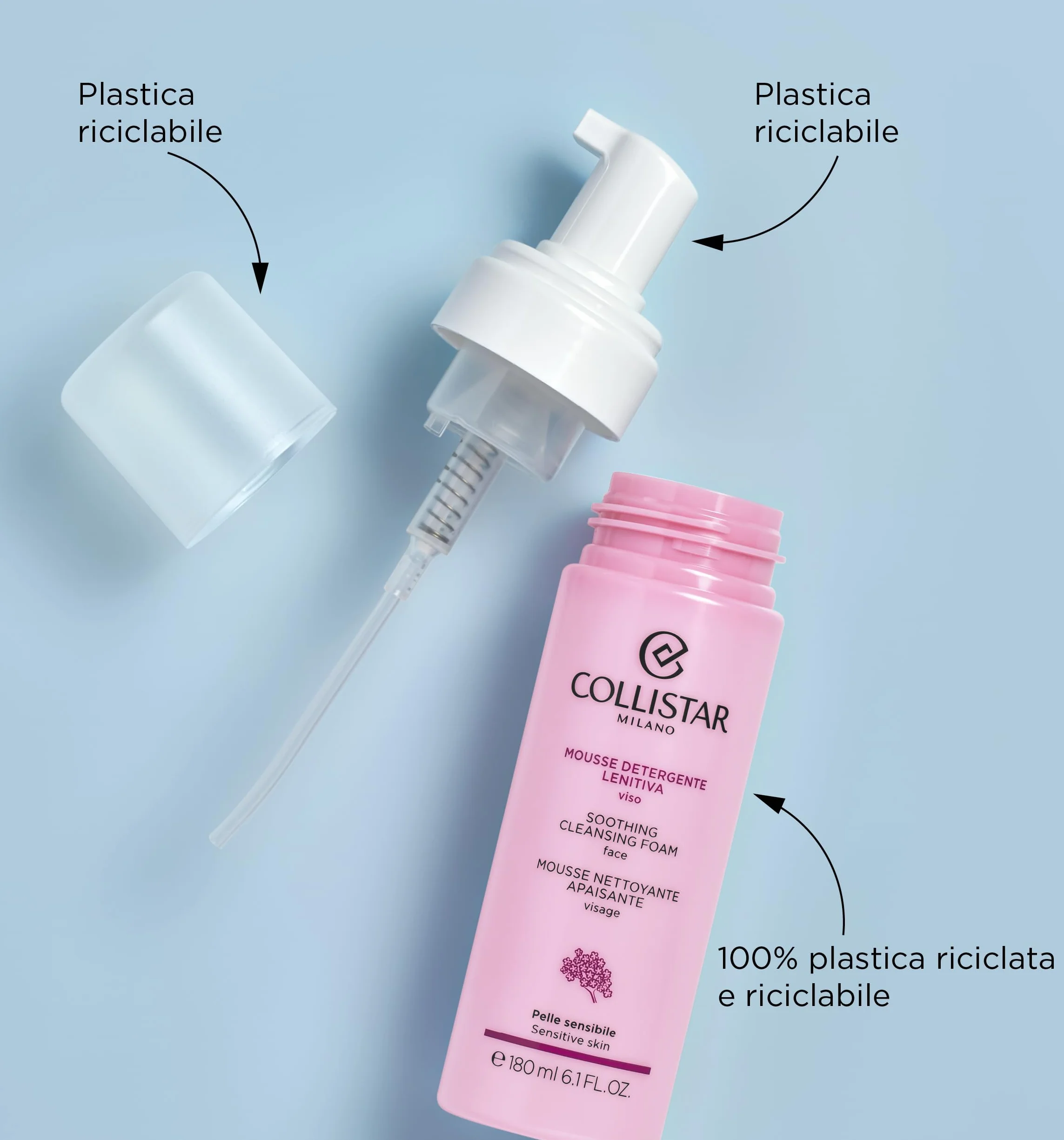 Collistar Mousse Detergente Lenitiva Viso, Deterge il Viso con Estrema Dolcezza Senza Seccare la Pelle, Lascia la Pelle Morbida e Vellutata, anche per Pelli Sensibili, 180ml