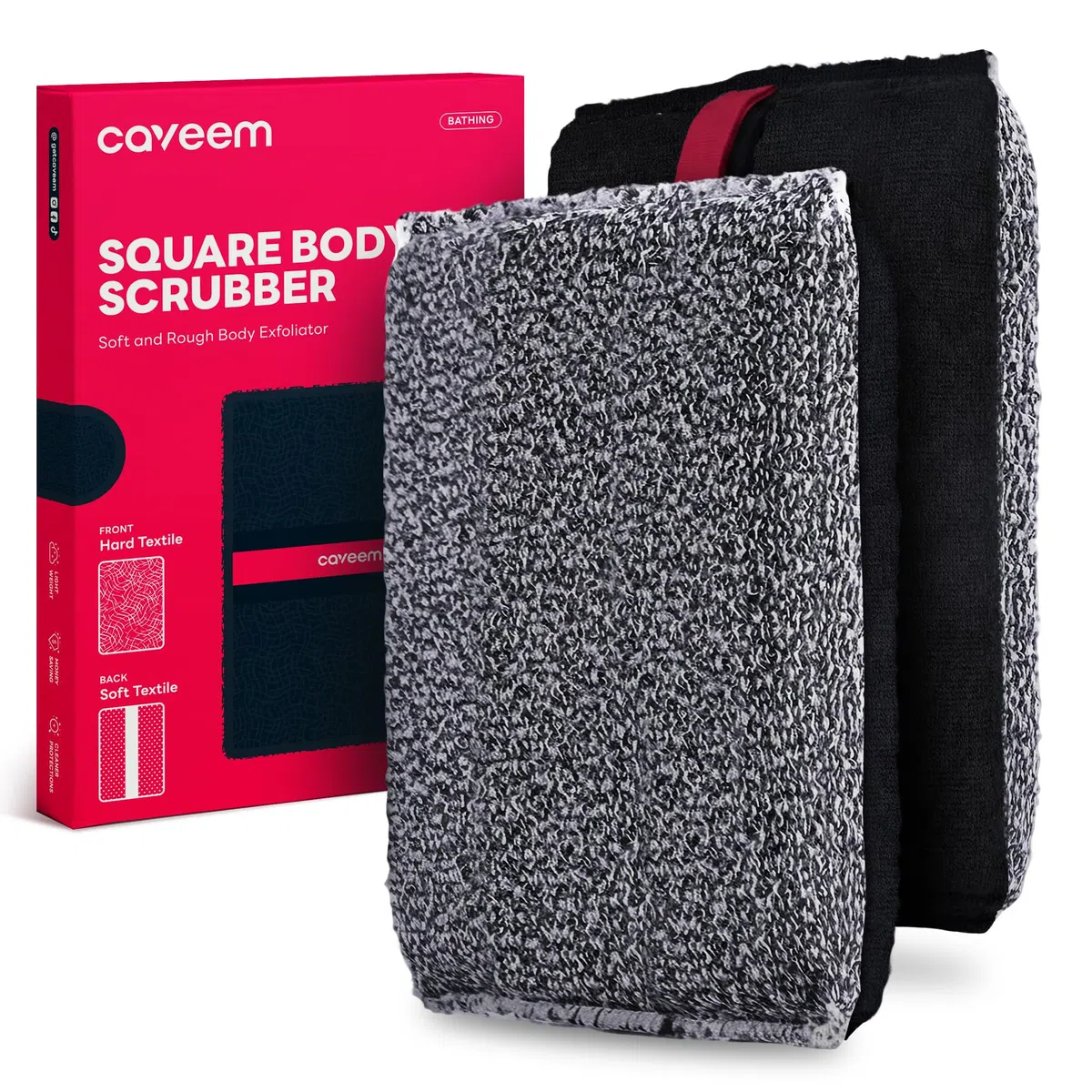 CAVEEM Scrubber Esfoliante Per Il Corpo, Grande Esfoliante Per Il Corpo A Doppia Consistenza Per Rimuovere La Pelle Morta, Spugna Quadrata Leggera, Morbida E Ruvida Per La Doccia, 2pcs