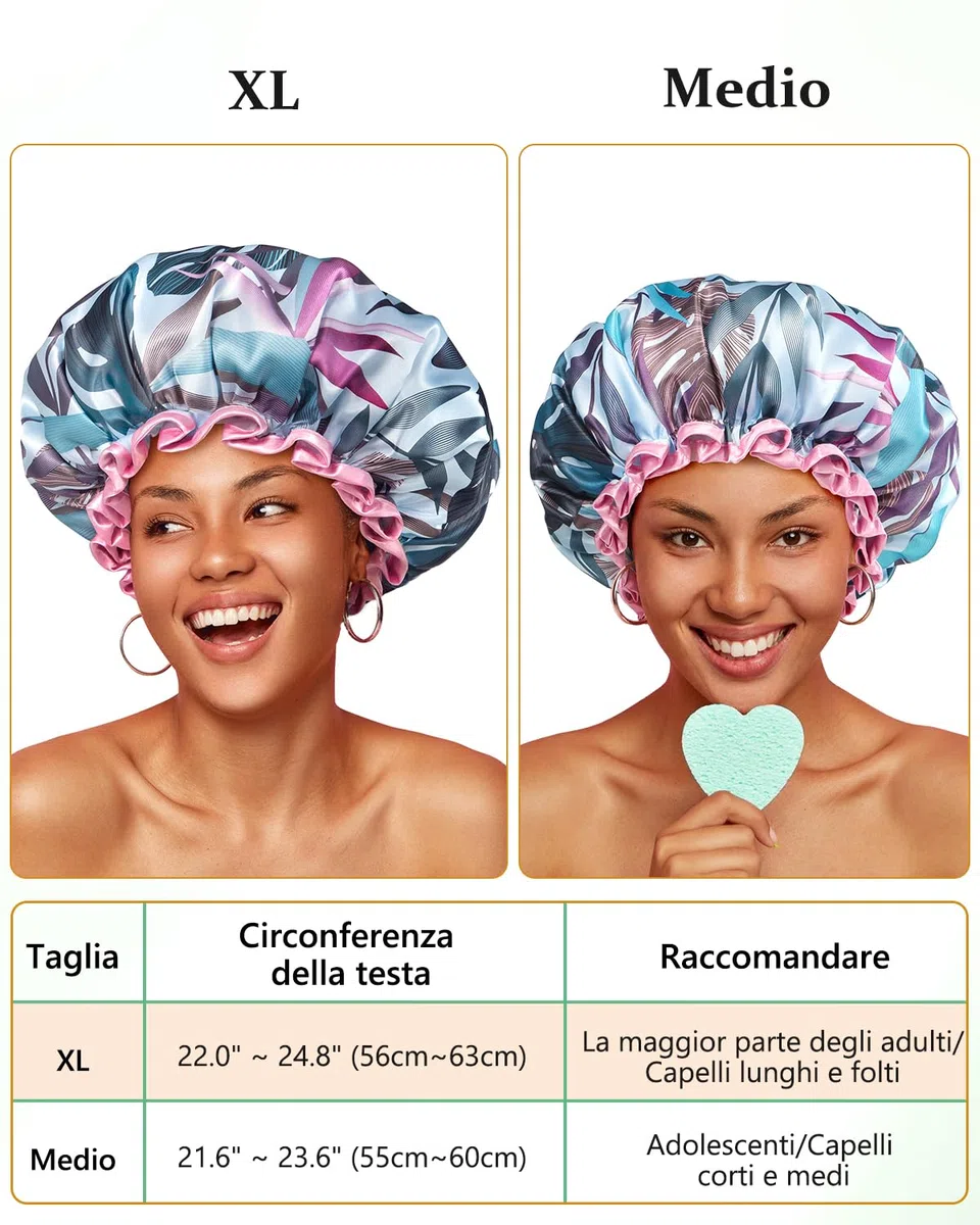 mikimini Cuffia Doccia Donna Capelli Lunghi, Riutilizzabile Impermeabile Cuffia da Bagno con Design Tropicale Extra Large Elastica Cuffia da Doccia per Capelli Spessi