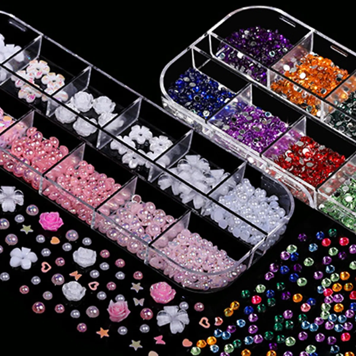 8 Scatole Set di Decorazione per Unghie, Confezione Grande, Oltre 10000+ Strass/Glitter/Fiori 3D/Perline/Charm per Unghie, Accessori Professionali per Nail Art per Manicure Fai da Te