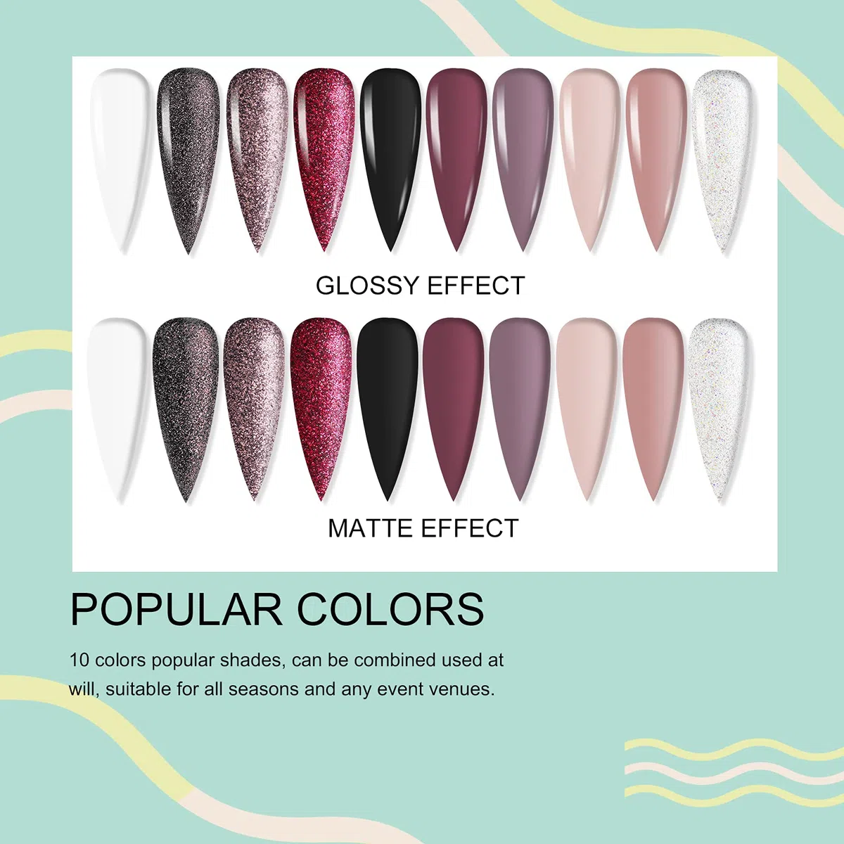 Saviland Acrilico Polvere Per Unghie j10 Colori Acrilico Nail Set Professionale Acrilico Polvere Nails Glitter Polymer Acrilico Polvere Nails Kit per Acrilico Nail Acrilico Nails